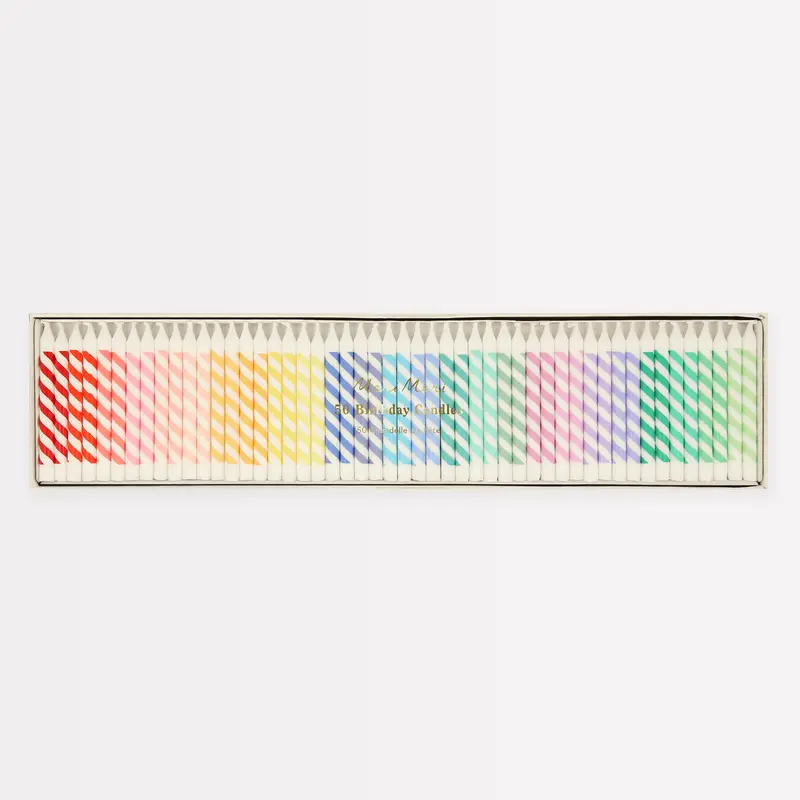 Rainbow Striped Mini Candles, Pack of 50