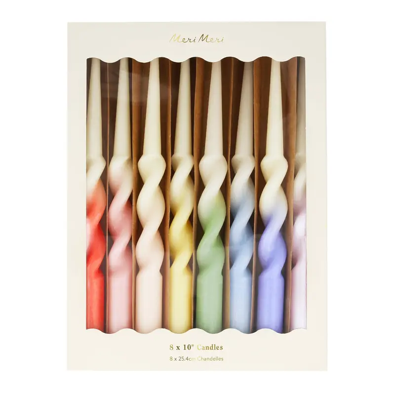 Rainbow Twisted Table Candles, Assorted Pack of 8