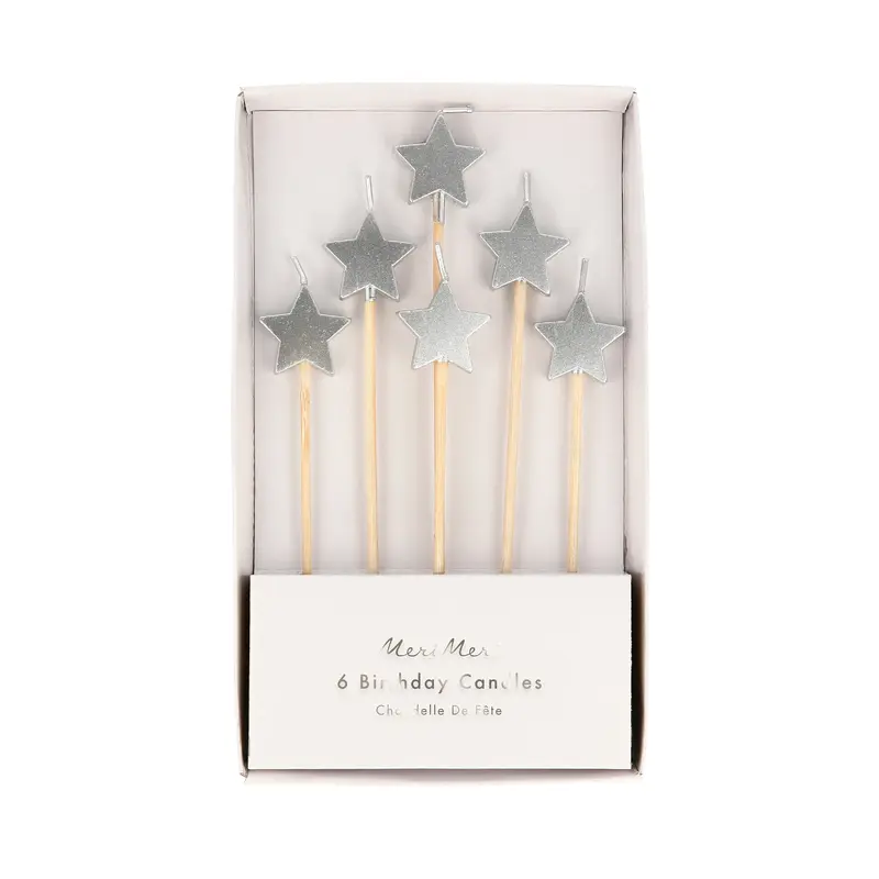 Silver Star Candles, Pack of 6