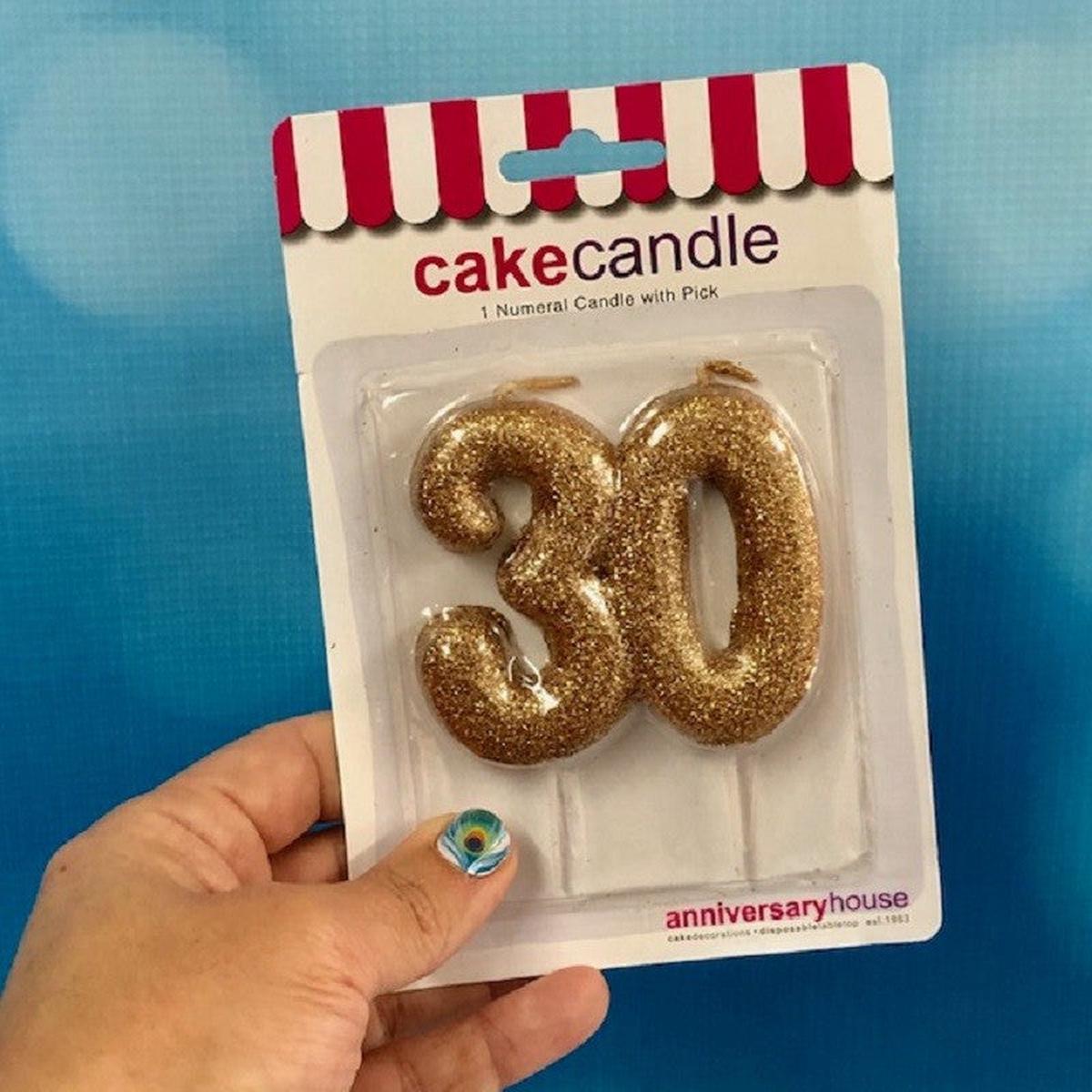 Special Age number candle gold glitter 30