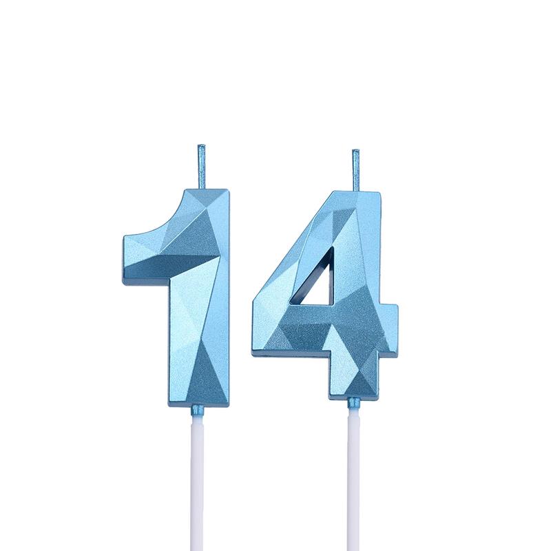 2 inch Blue 14 & 41 Birthday Candles, 3D Diamond Number 14th & 41st Cake Topper for Boys Girls Birthday Party Decorations Theme