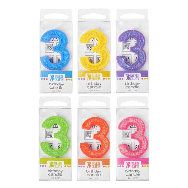 3 Mini Glitter Numeral Candle