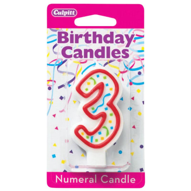 3 Party Red Numeral Candle
