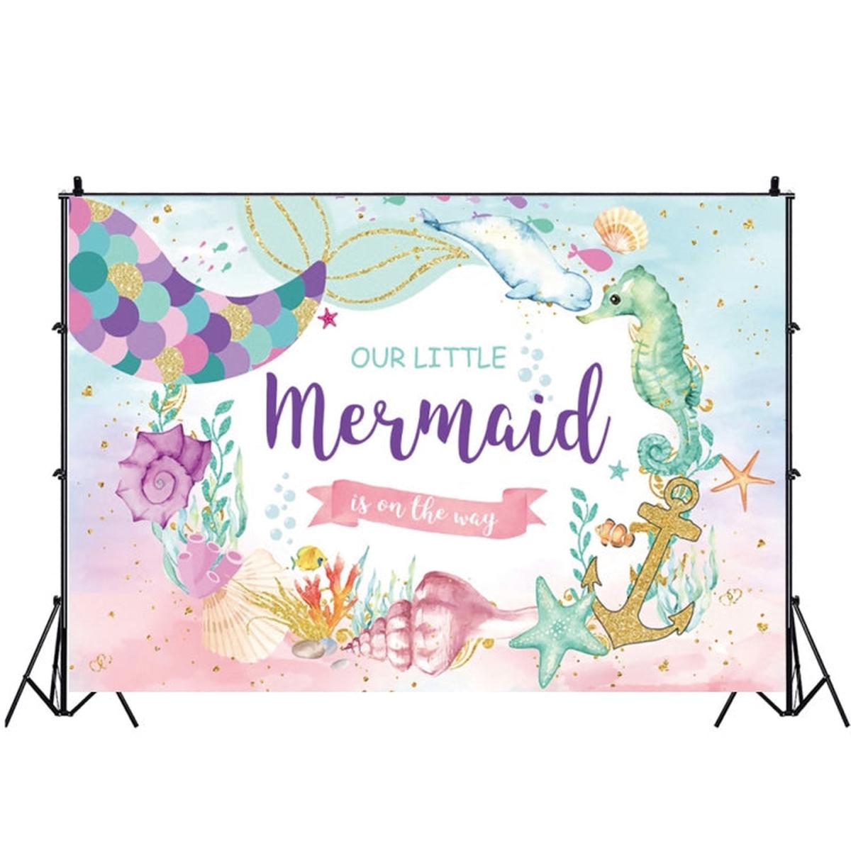 120 x 80cm Mermaid Happy Birthday Photography Background Cloth(12010125)