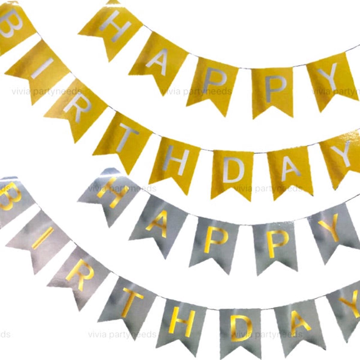 Gold & Silver Happy Birthday Banner
