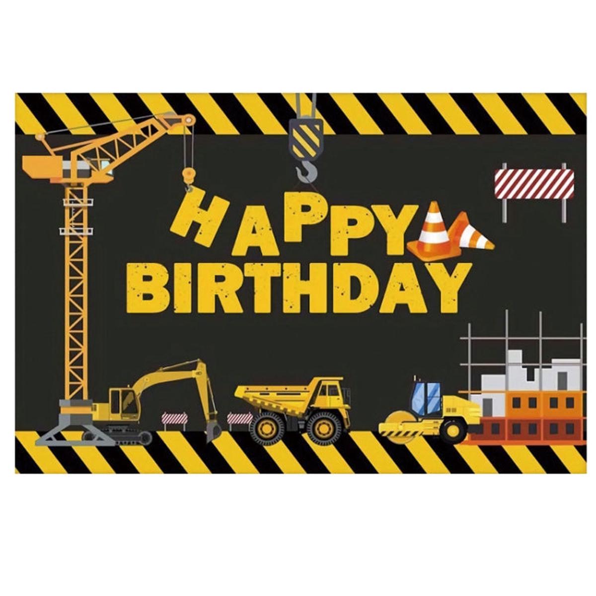 1.2m x 0.8m Construction Vehicle Series Happy Birthday Photography Background Cloth(11408682)