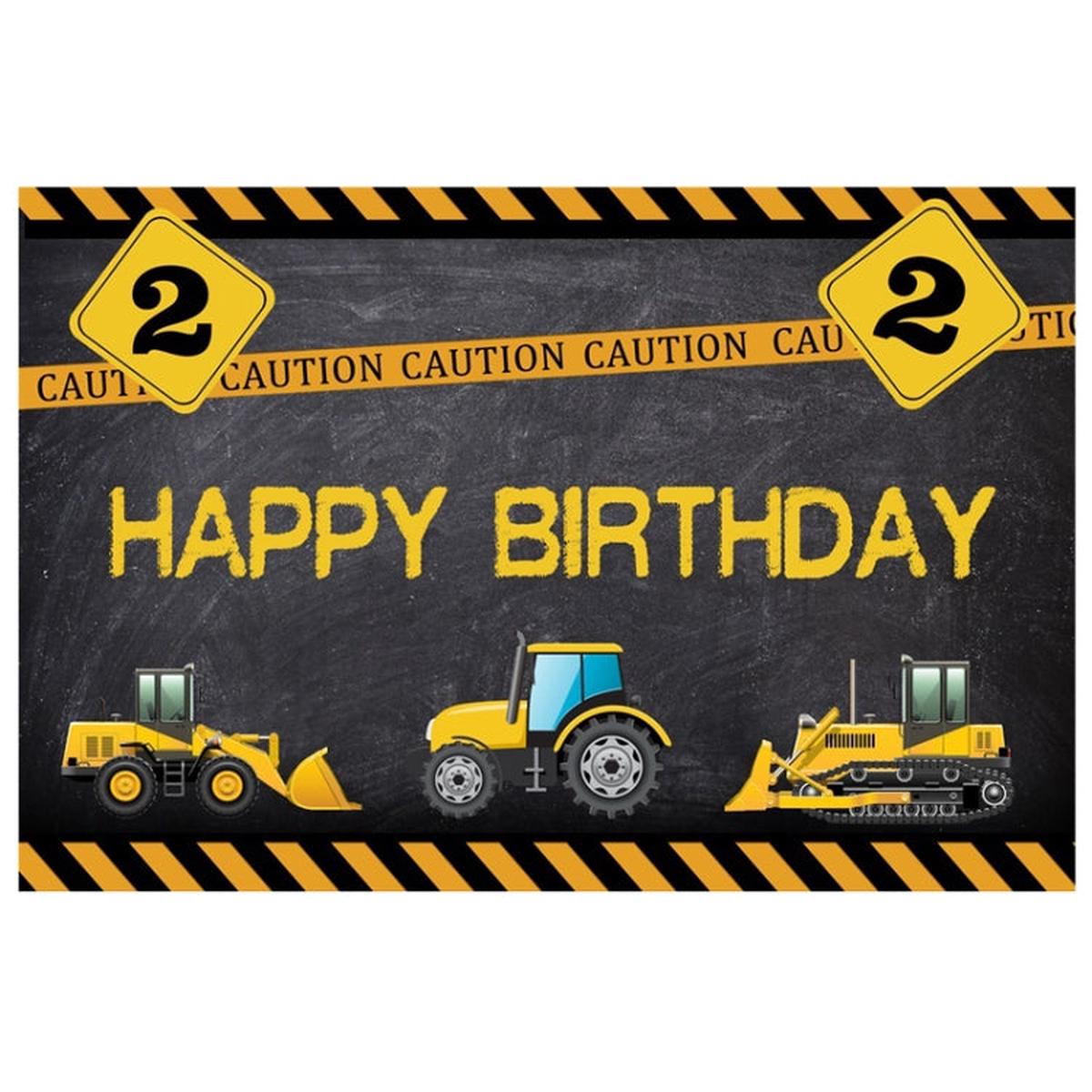 1.2m x 0.8m Construction Vehicle Series Happy Birthday Photography Background Cloth(11604130)