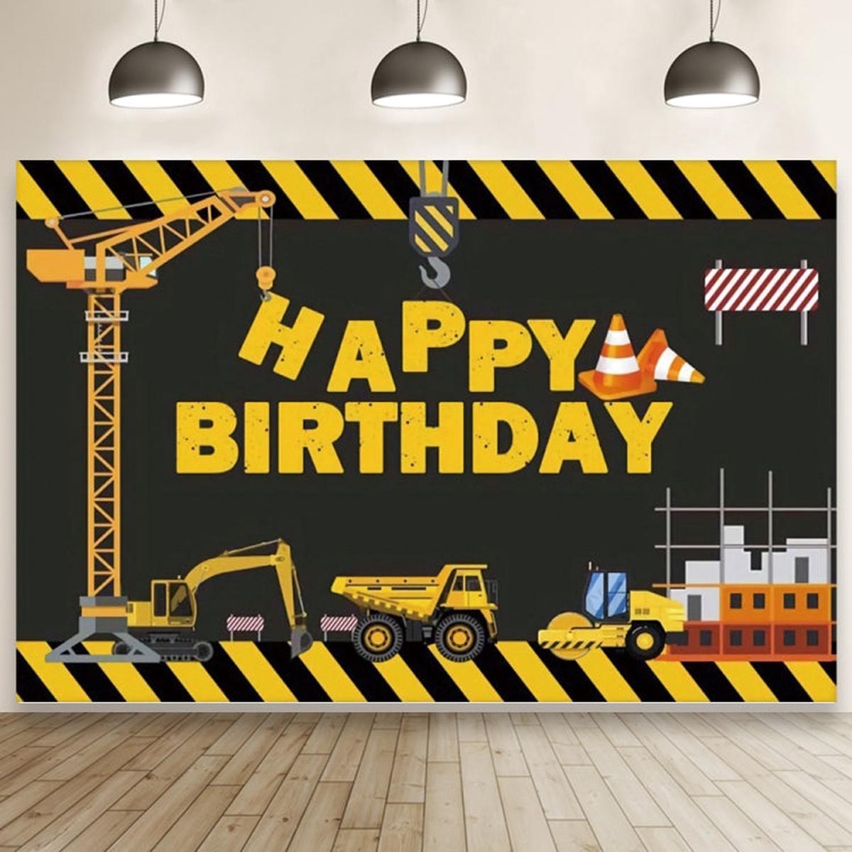 1.5m x 1m  Construction Vehicle Series Happy Birthday Photography Background Cloth(Mdn08682)