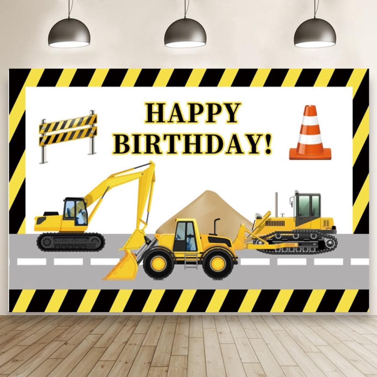 1.5m x 1m  Construction Vehicle Series Happy Birthday Photography Background Cloth(Mdz00628)