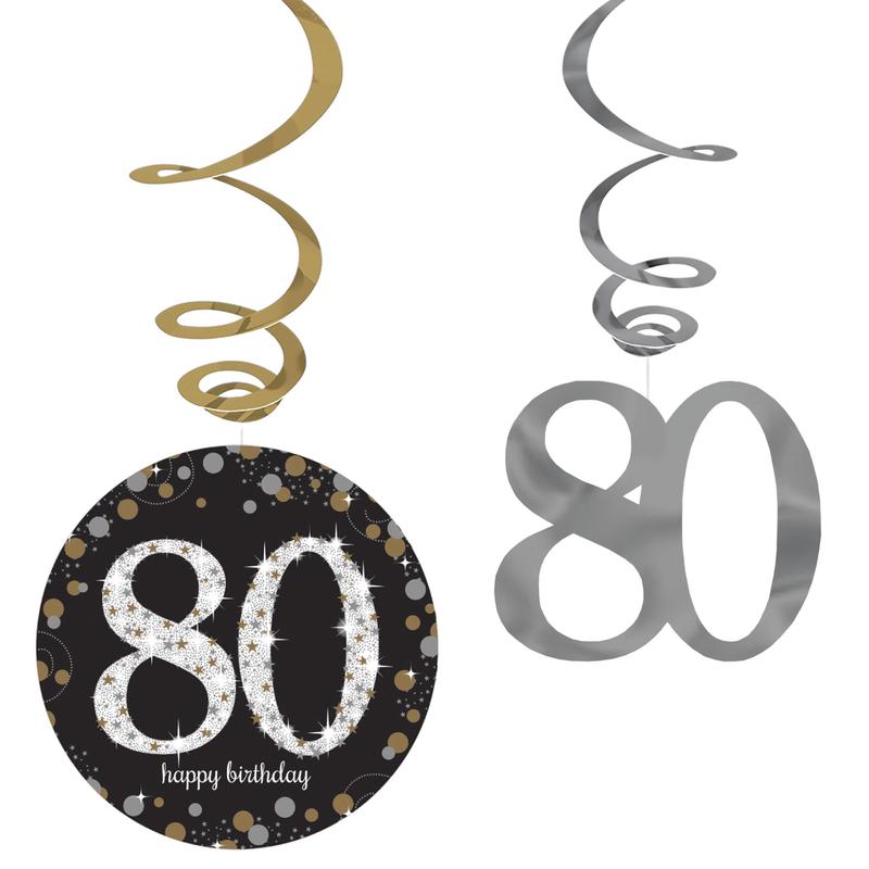 “80” Swirl Decorations 6ct – Sparkling Celebration