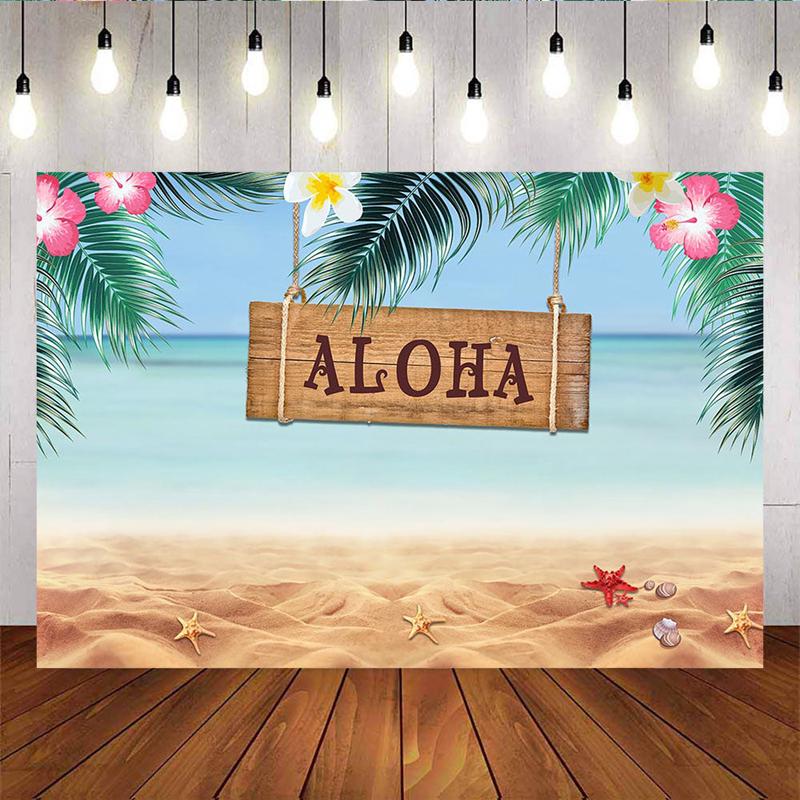 [Clearance] Mocsicka Aloha Summer Beach Hawaii Style Birthday Party Backdrop