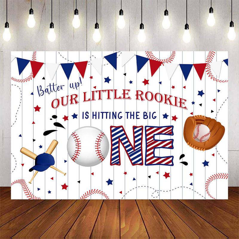 [Clearance] Mocsicka Our Little Rookie is Hitting the Big One Baseball Theme Birthday Backdrop