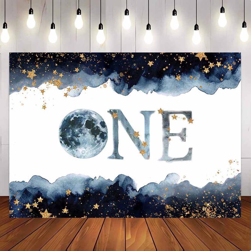 [Only Ship To U.S] Mocsicka Ink Sky and Stars Happy First Birthday Party Backdrop