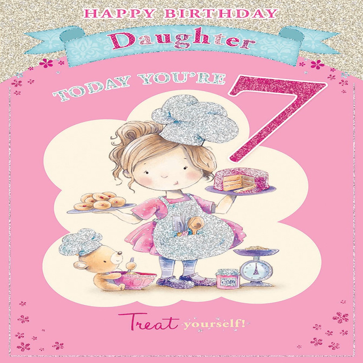 You’re 7 Cute Chef Daughter Candy Club Birthday Card