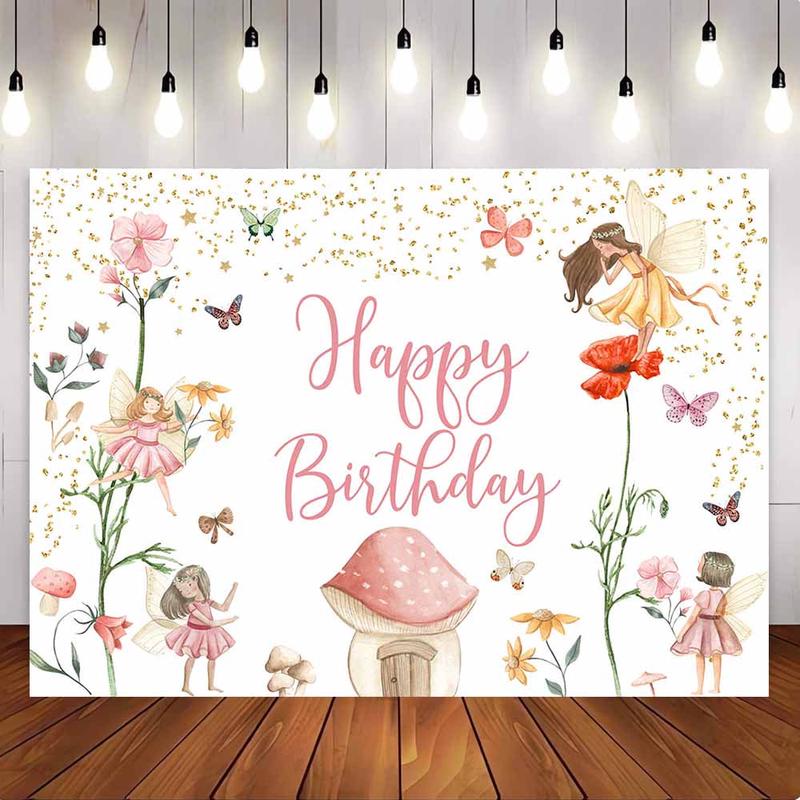 [Only Ship To U.S] Mocsicka Little Fairy Mushroom House Happy Birthday Backdrop