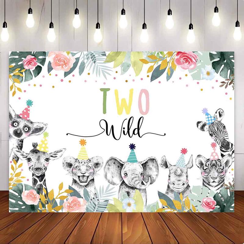 [Only Ship To U.S] Mocsicka Wild Animals and Forest Happy 2nd Birthday Party Backdrop
