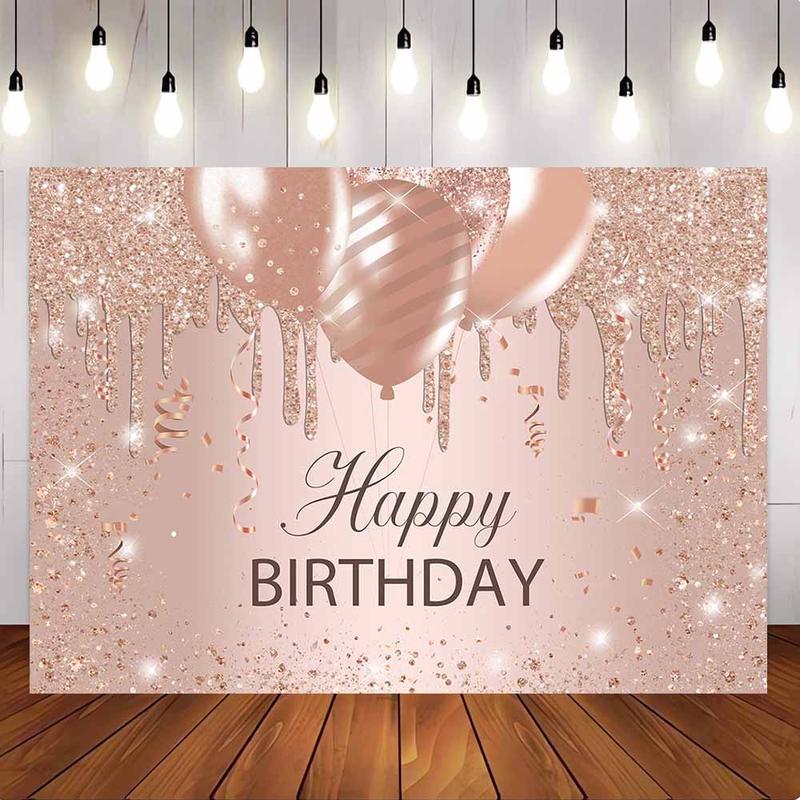 [Clearance] Mocsicka Rose Golden Happy Birthday Party Backdrop