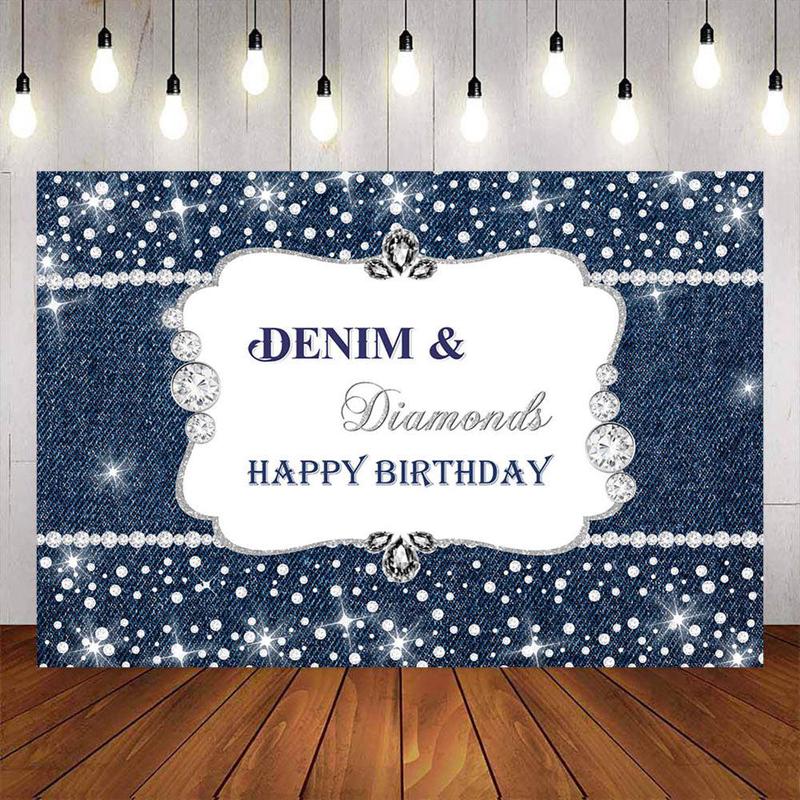 [Clearance] Mocsicka Denim and Demonds Happy Birthday Party Backdrop