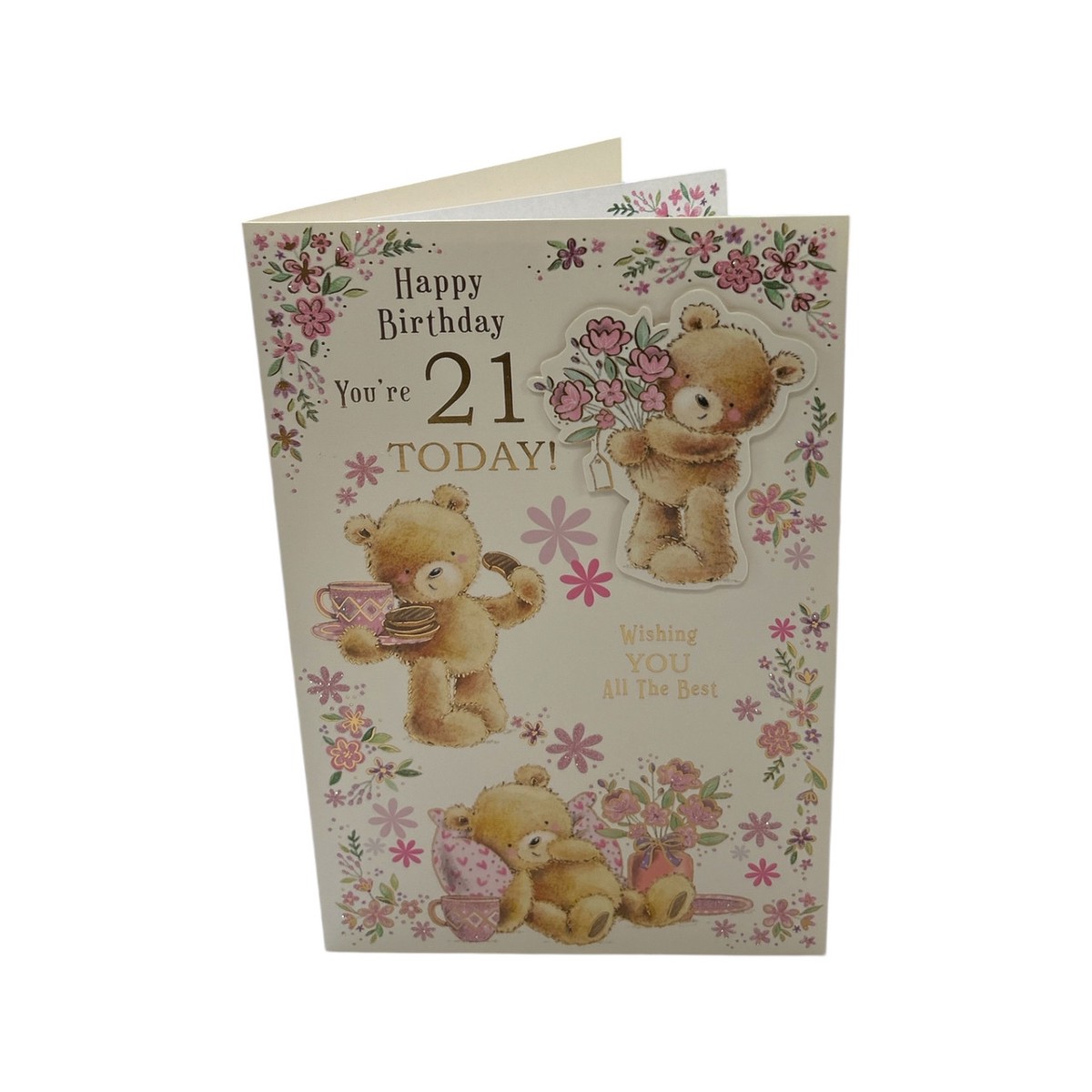 You’re 21 Today! Teddy And Floral Design Birthday Card