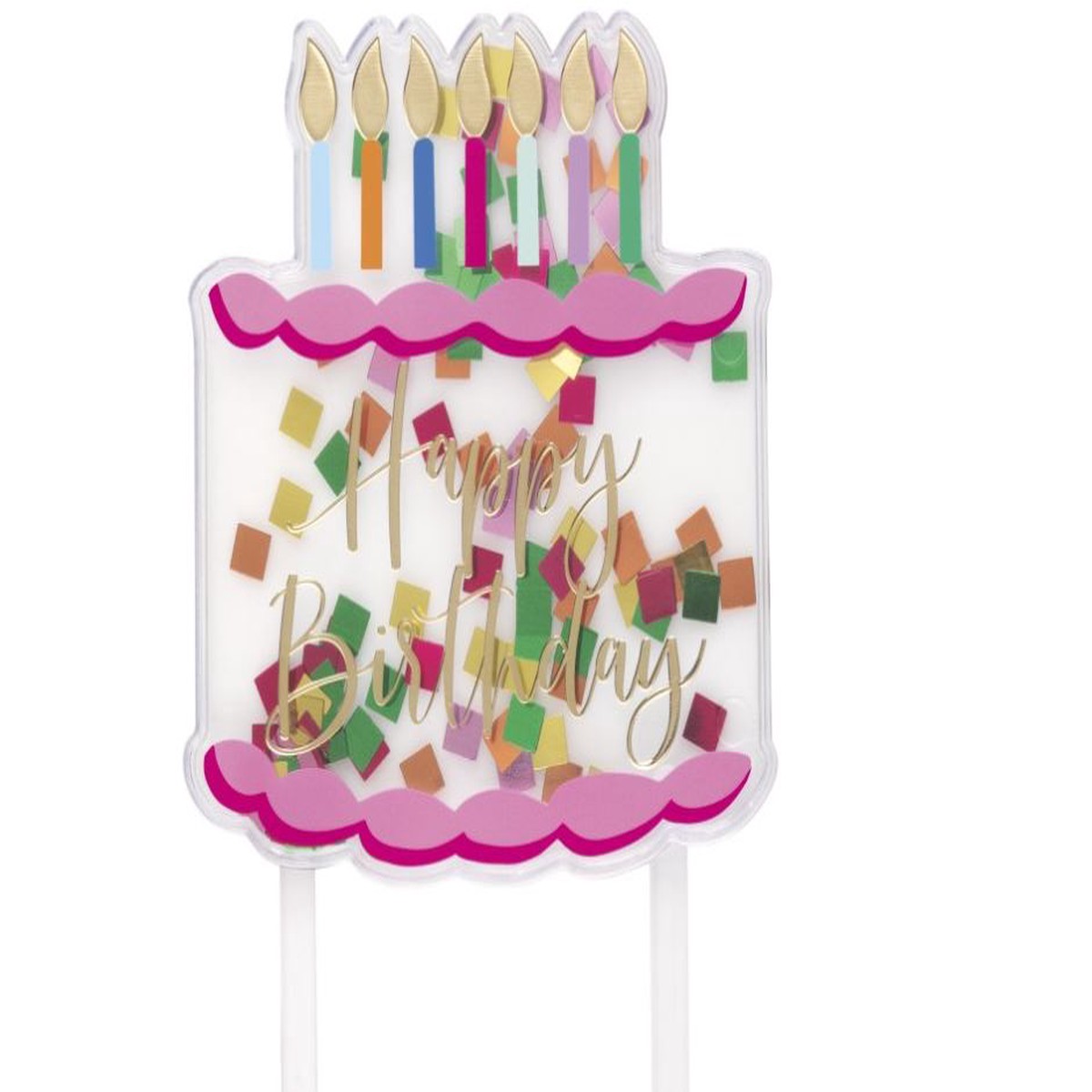 Confetti-Filled Clear Plastic Happy Birthday Cake Pick