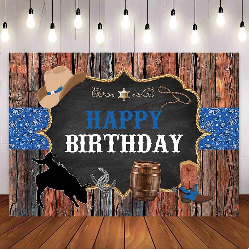 [Only Ship To U.S] Mocsicka Western Cowboy Theme Happy Birthday Party Backdrop