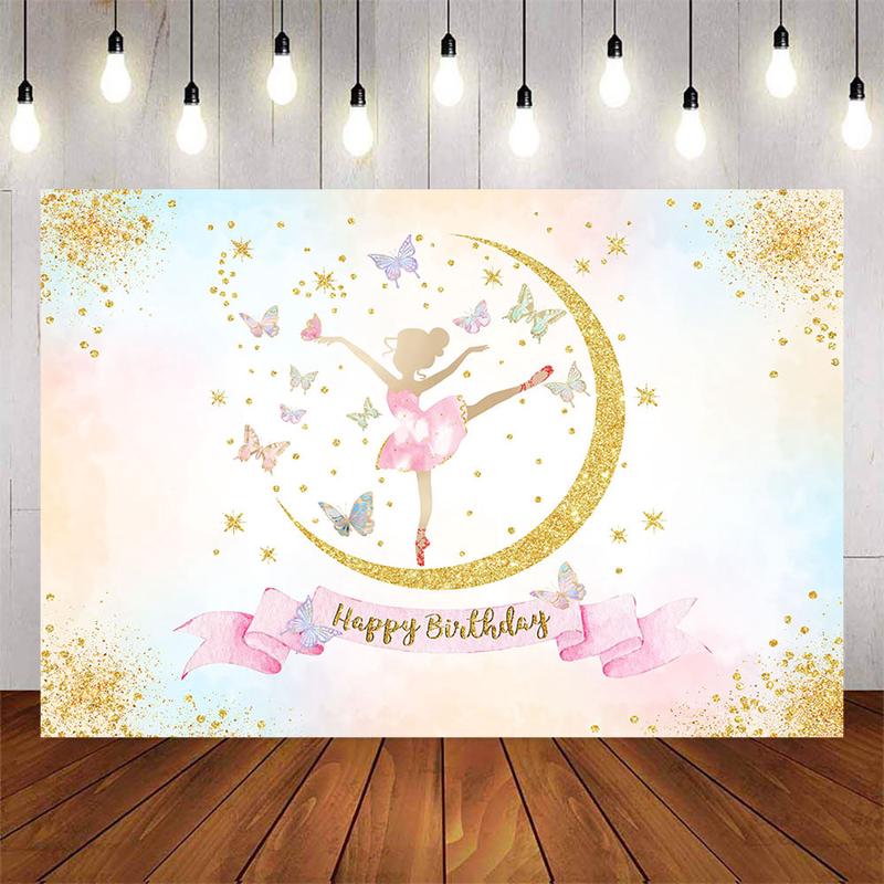 [Clearance] Mocsicka Gold Moon Ballet Girl Happy Birthday Party Backdrop