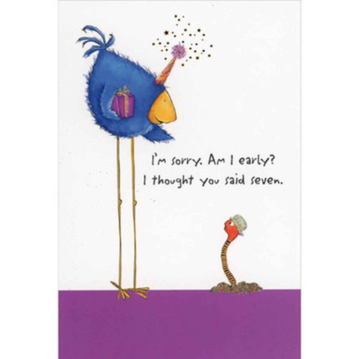 Early Bird with Long Legs and Worm Wearing Hat Funny / Humorous Birthday Card