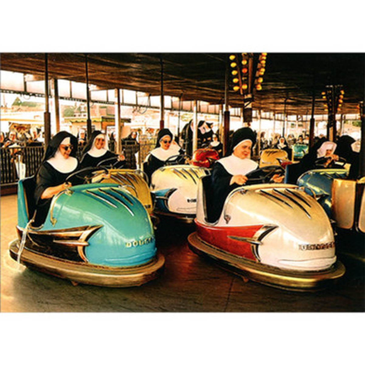 Nuns Riding Bumper Cars Humorous / Funny America Collection Birthday Card