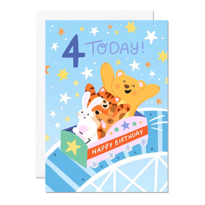 4th Birthday Rollercoaster Greeting Card