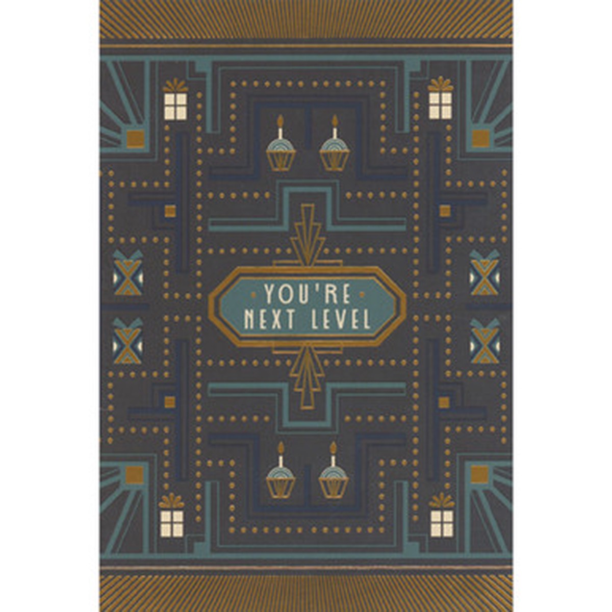 You’re Next Level: Video Game Maze with Cupcakes and Gifts Birthday Card