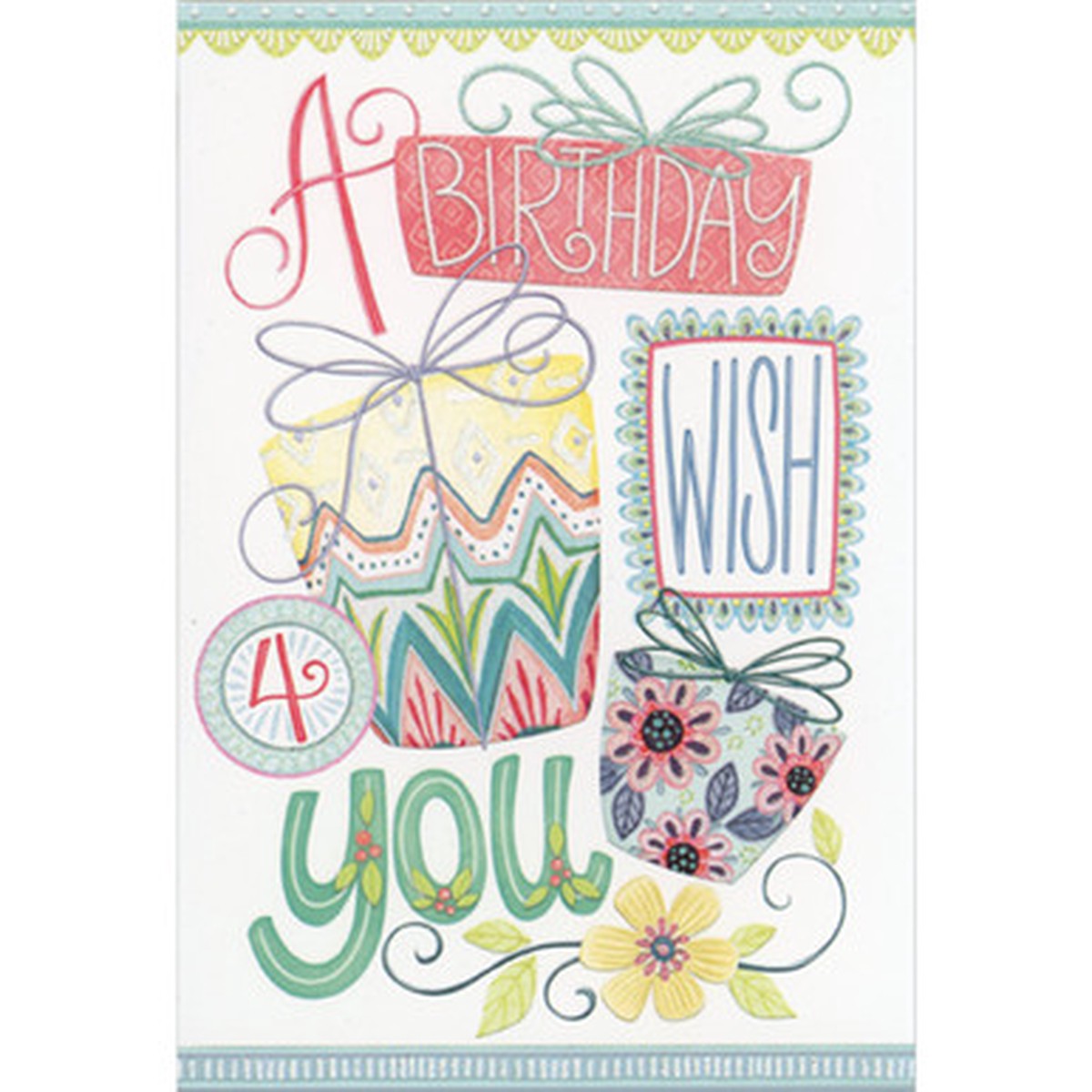 A Birthday Wish 4 You Sparkling Gifts and Yellow Flower Birthday Card