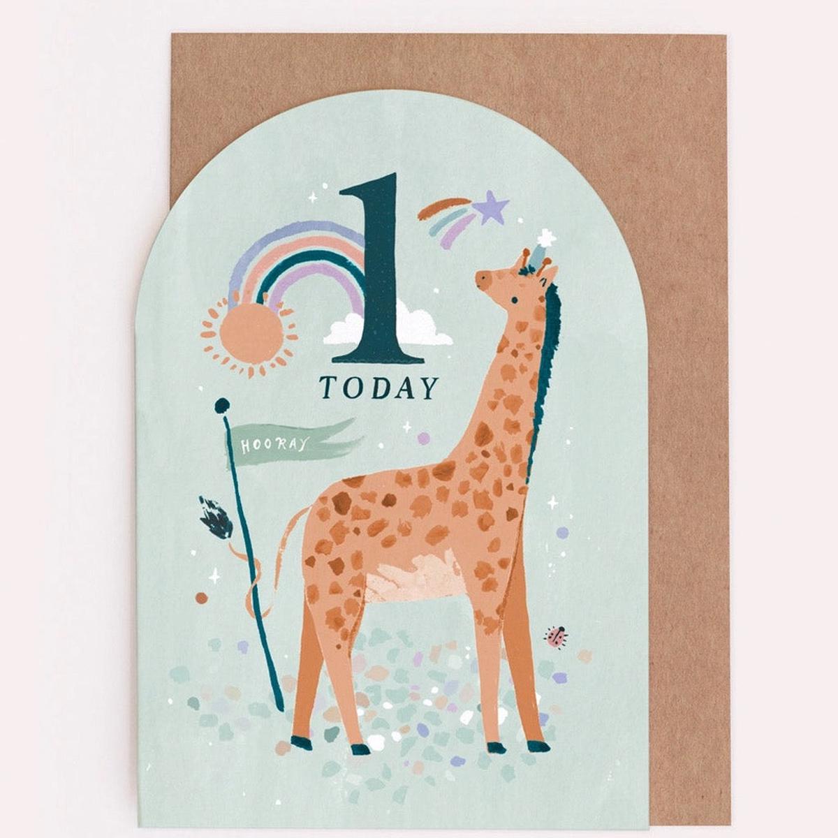 1st Birthday Giraffe Die-Cut Card