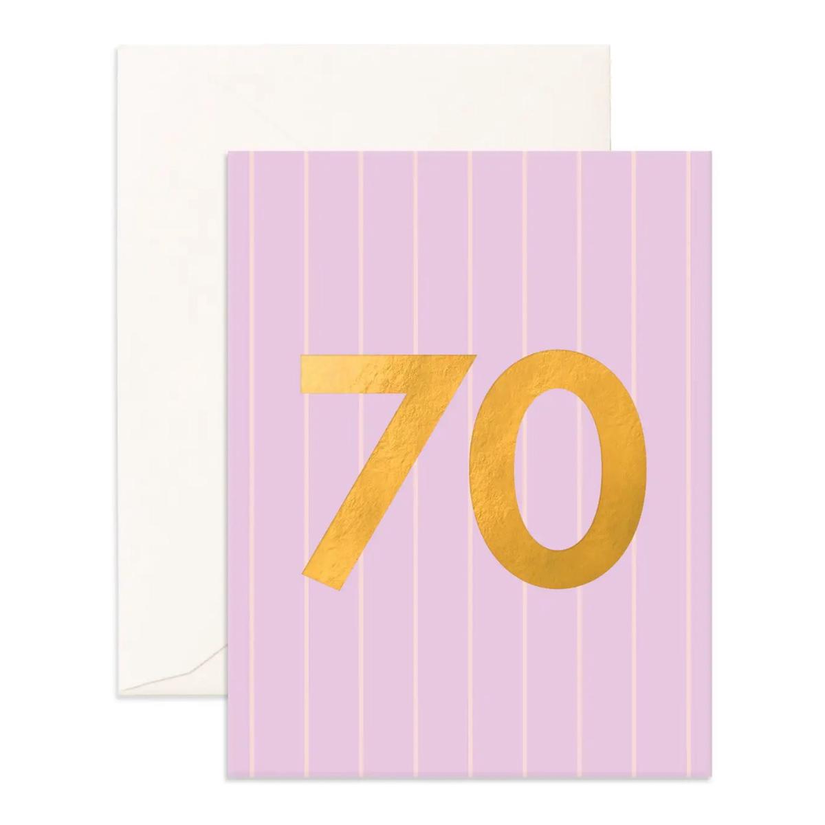 70th Birthday Lilac Pinstripe Card