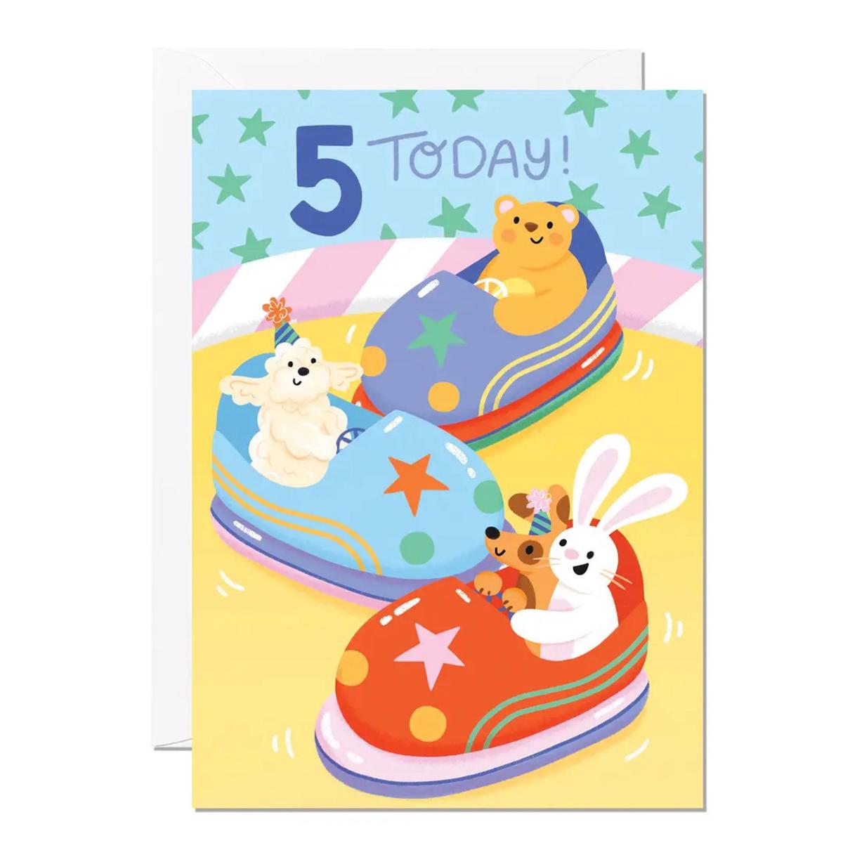 5th Birthday Bumper Cars Greeting Card