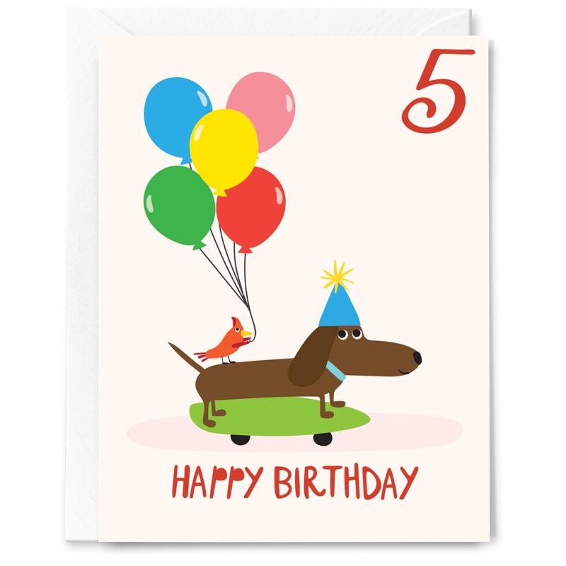 5th Birthday Skateboarding Dog Card
