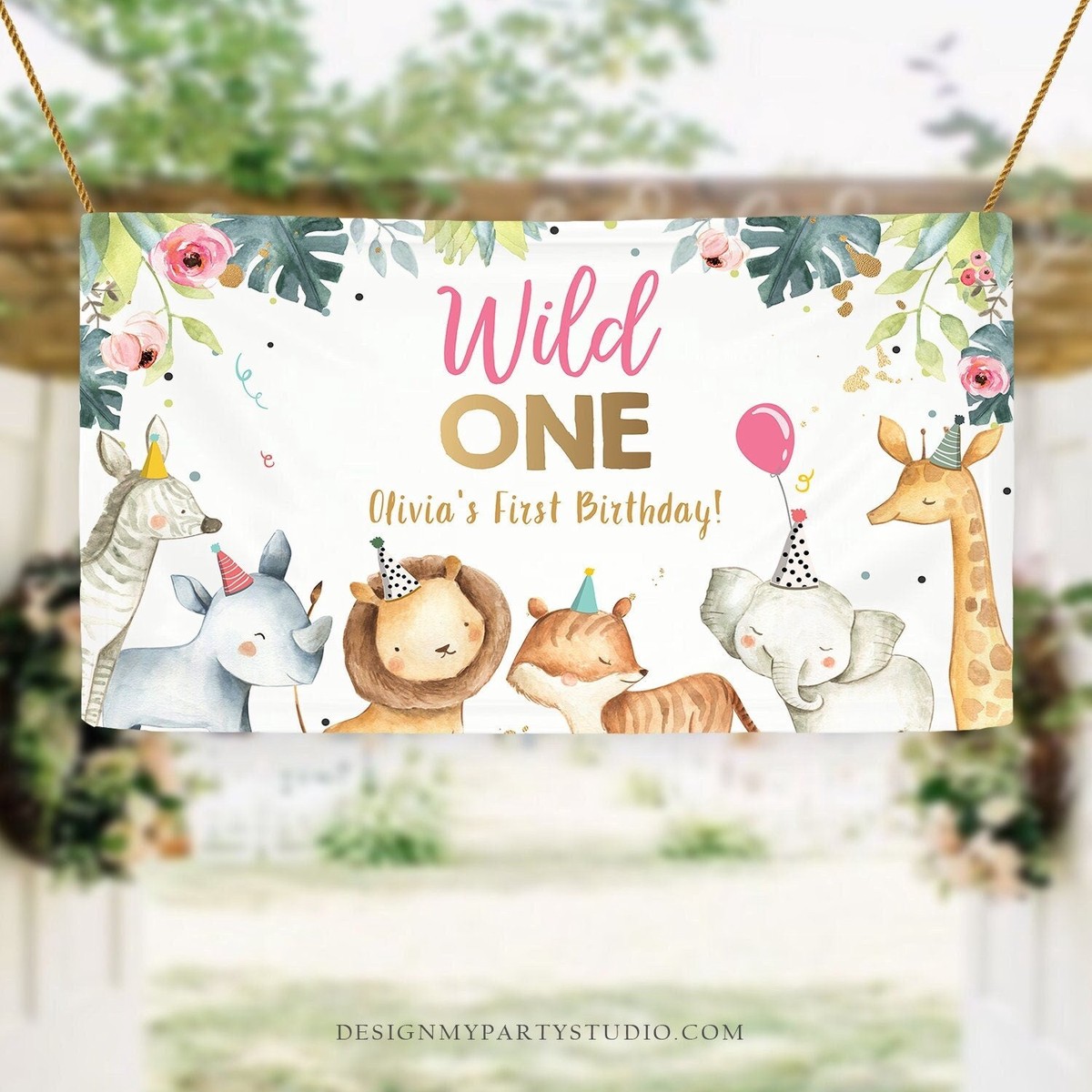 Editable Party Animals Birthday Backdrop Banner Safari Animals Girl Wild One 1st Party Animals Welcome Sign Digital Template Printable 0163