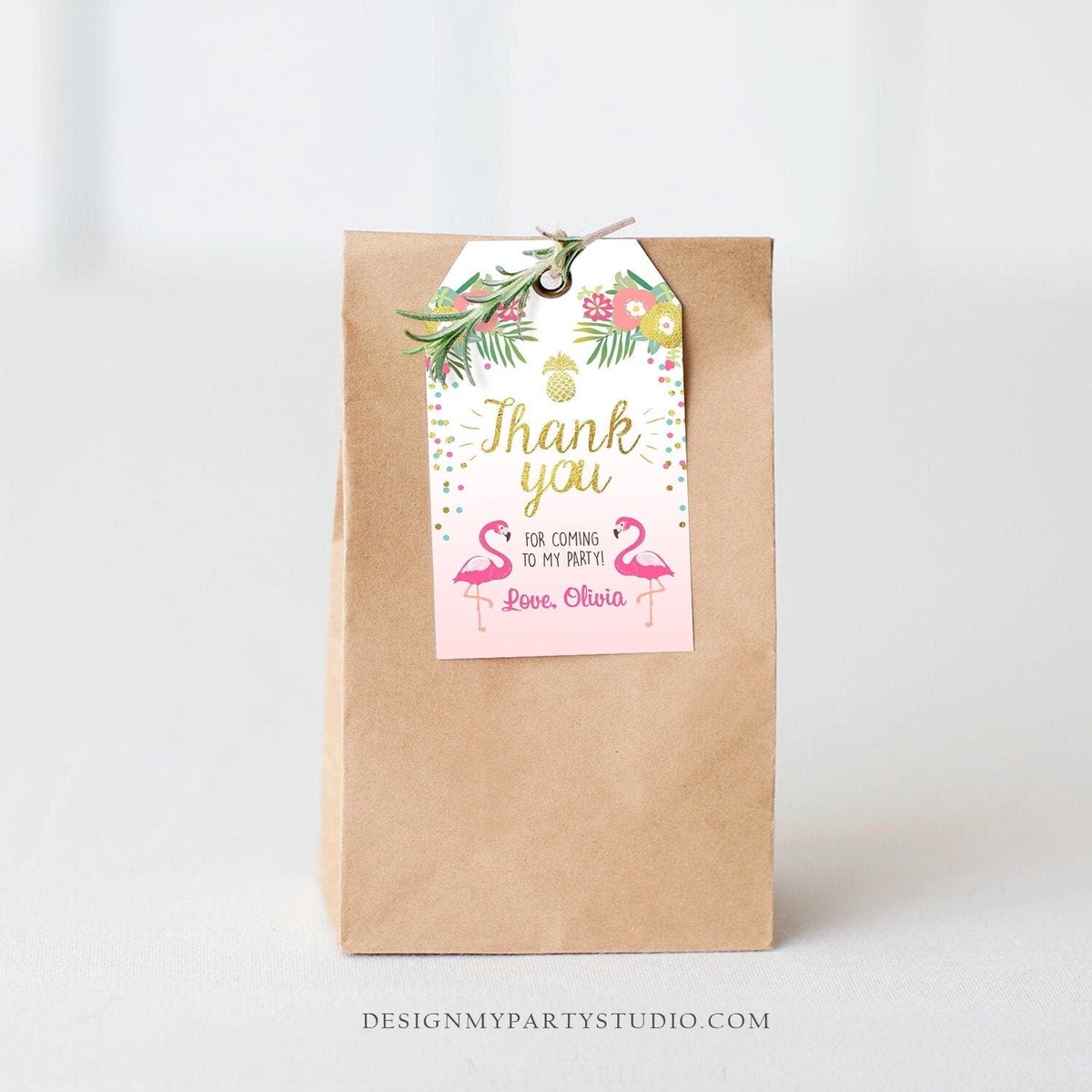 Editable Tropical Aloha Favor Tag Flamingo Luau Party Thank You Birthday Pool Party Pink Gold Label Digital Download Template Printable 0200