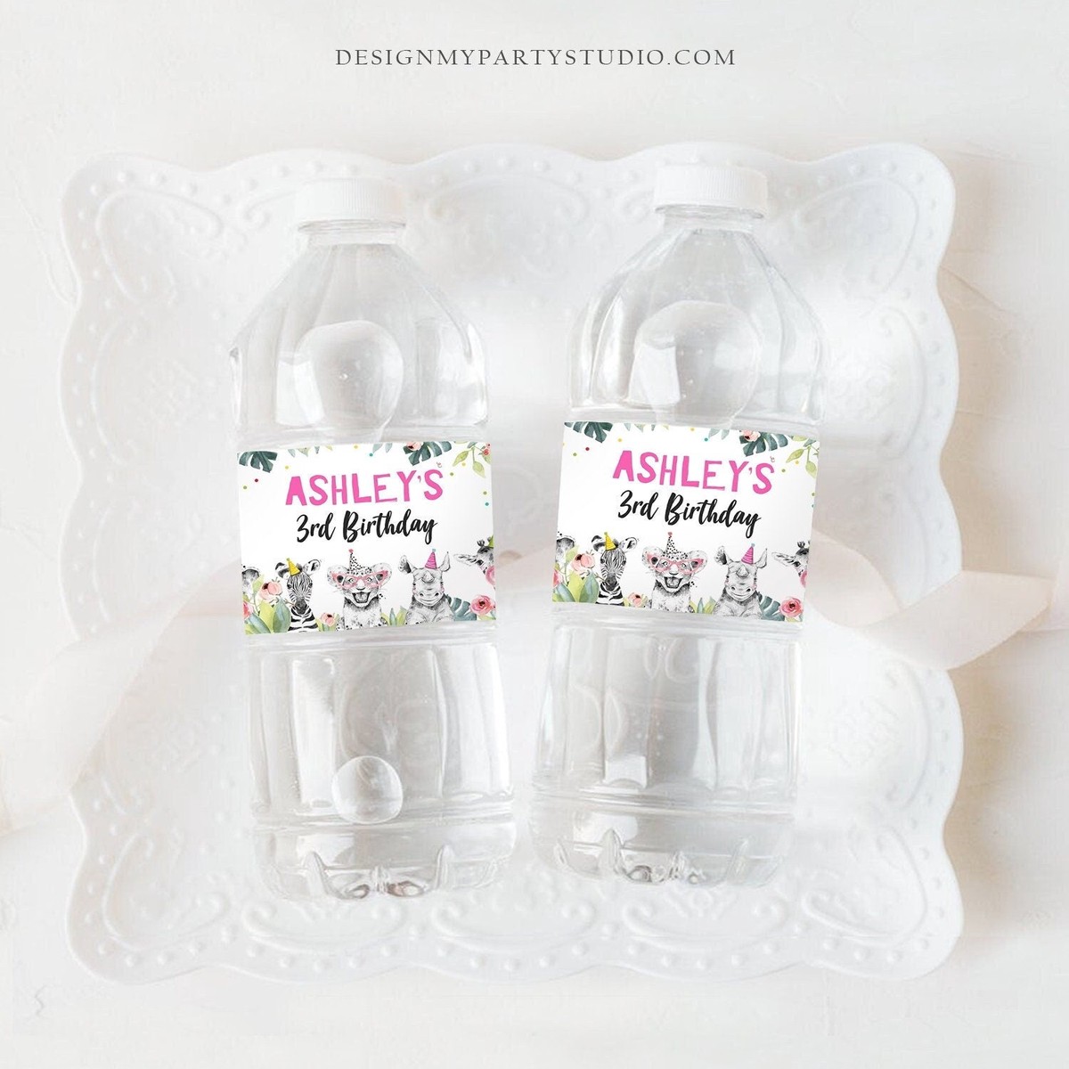 Editable Water Bottle Labels Party Animals Birthday Wild One Birthday Decor Safari Animals Zoo Bottle Labels Digital Template Printable 0322