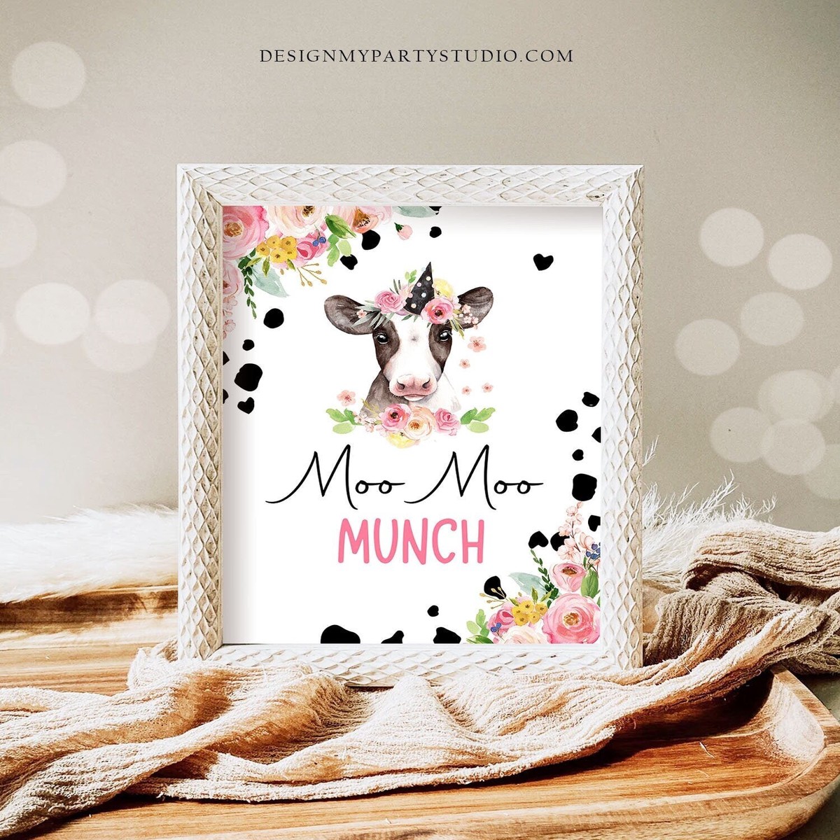 Moo Moo Munch Sign Cow Birthday Party Sign Cow Party Sign Table Decor Farm Party Farm Animals Pink Girl Holy Cow I'm One Printable 0434