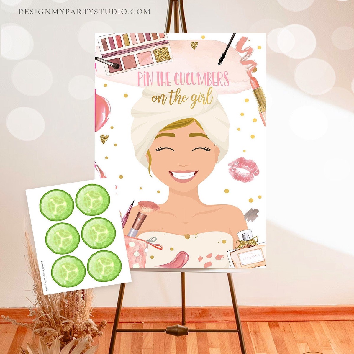 Pin the Cucumbers on The Girl Spa Party Game Spa Birthday Game Glitters and Glamour Makeup Activity Instant Download Printable Digital 0420