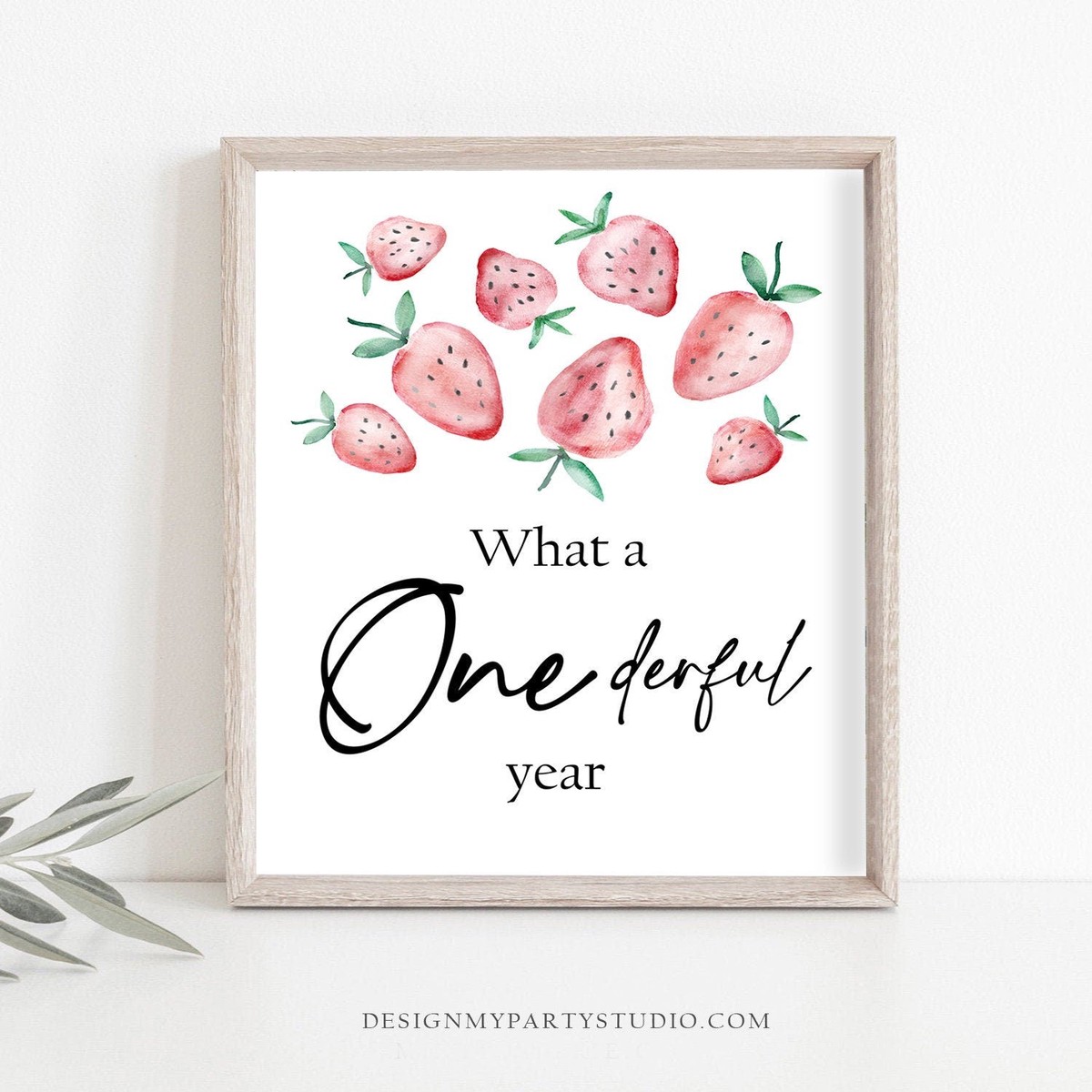 What Onederful Year Strawberry Sign Berry First 1st Birthday Sign Party Berry Sweet Decor Fruit Market Digital Download Printable 0399