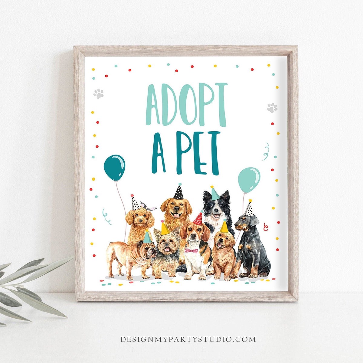 Adopt a Pet Birthday Sign Table Decor Dog Birthday Party Boy Puppy Adoption Sign Vet Pawty Decor Table Sign Instant Download Printable 0384