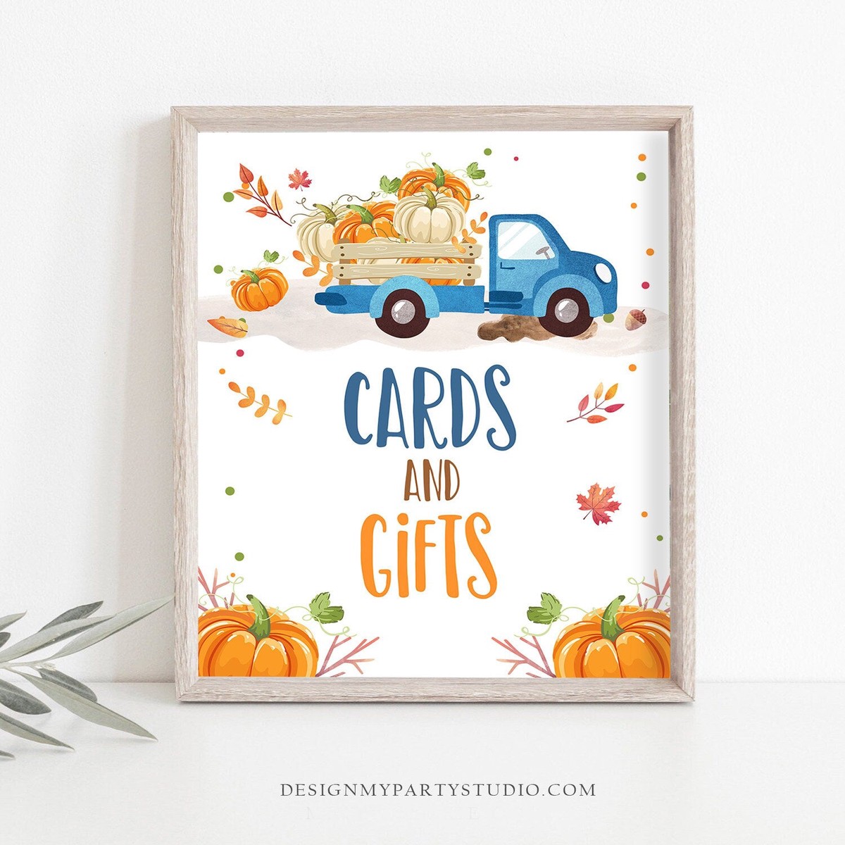 Cards and Gifts Sign Pumpkin Birthday Boy Table sign Pumpkin Party Signs Decor Fall Party Autumn Blue Pumpkin Truck Decor PRINTABLE 0153