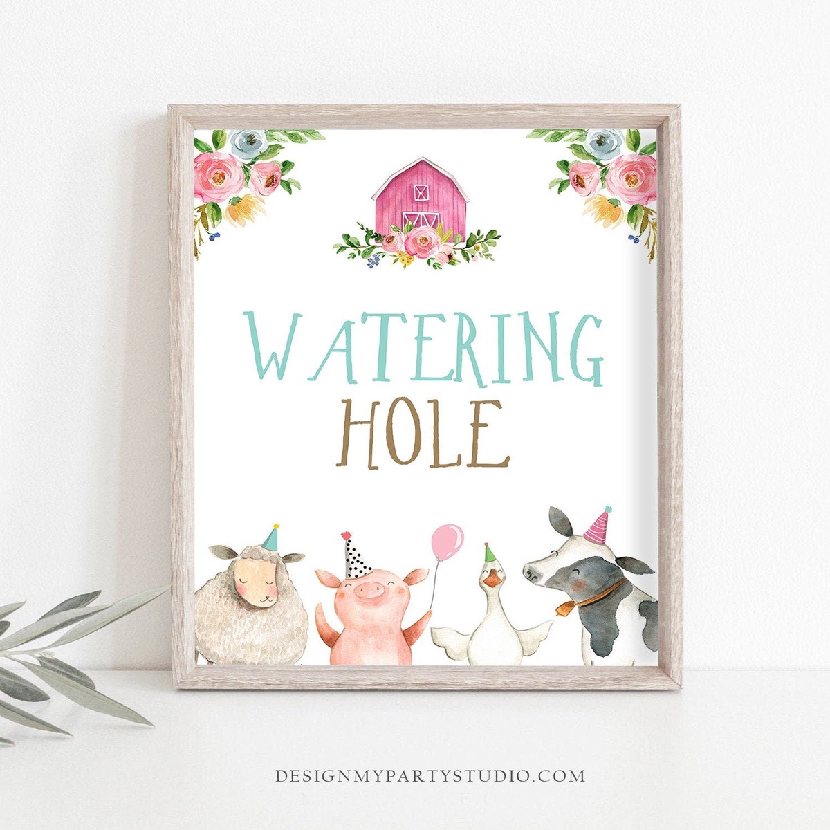 Watering Hole Birthday Sign Farm Animals Drink Table Decor Party Animals Birthday Girl Table Sign Barnyard Decorations Drinks Printable 0155