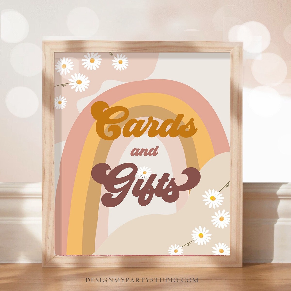 Cards and Gifts Sign Retro Daisy Birthday Party Groovy Floral 70’s Birthday Party Decor Boho Flower Power Gift Table Download Printable 0428