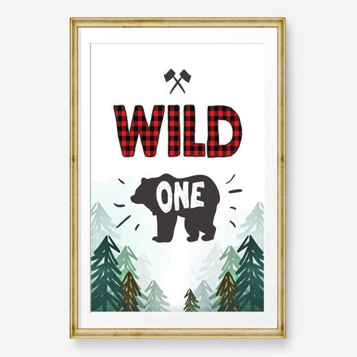 Wild One Sign Lumberjack First Birthday Party Woodland Decor Table Sign Buffalo Plaid 1st Birthday Sign Bear Digital Download Printable 0377