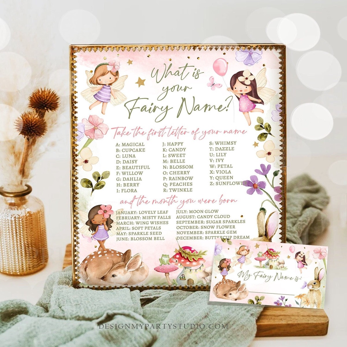What Is your Fairy Name Fairy Birthday Game Fairy Forest Party Activity Fairy Tea Party Floral Whimsical Digital Download Printable 0438