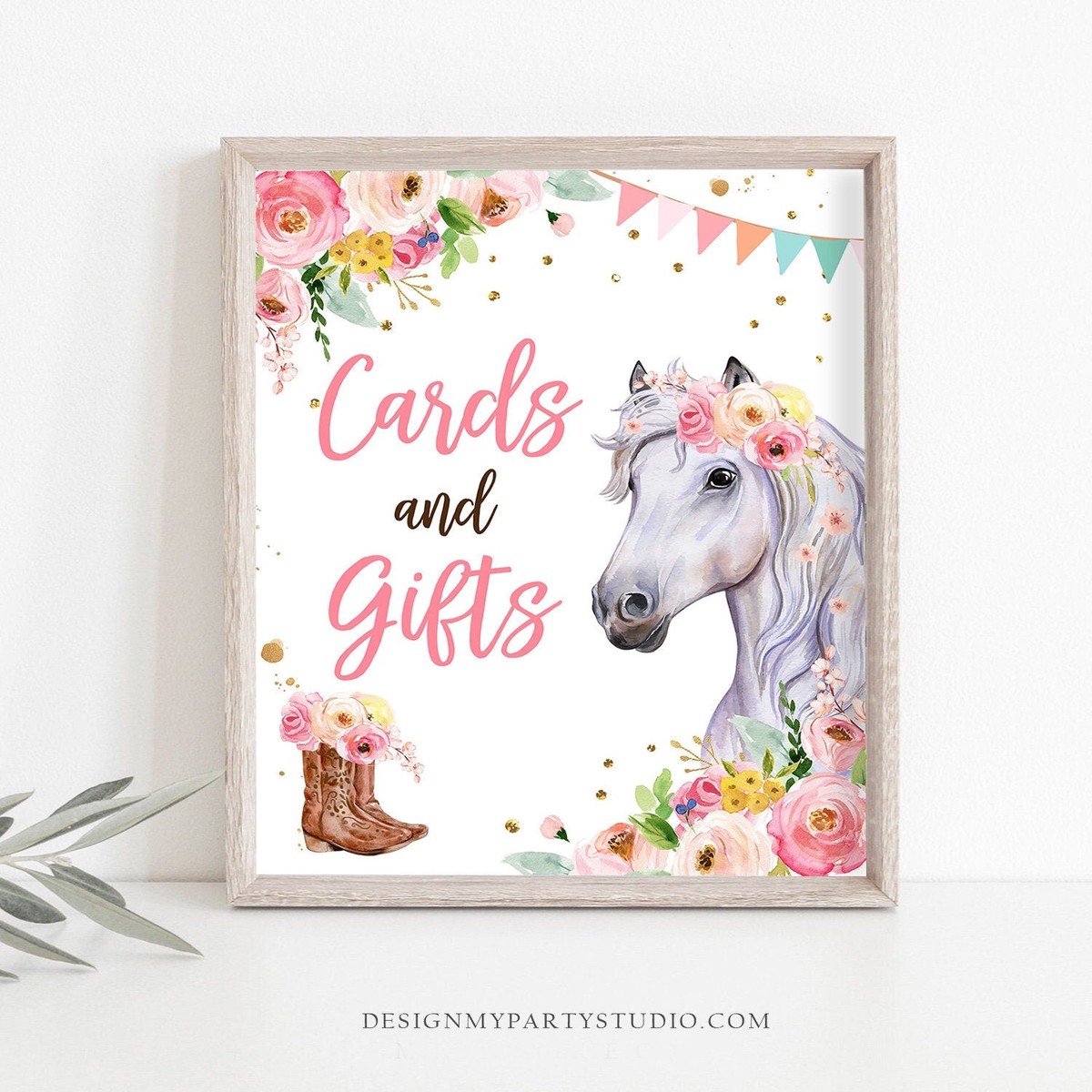 Cards and Gifts Sign Gifts Table Decor Pink Horse Birthday Cowgirl Table Sign Horse Party Decorations Pony Party Download Printable 0408