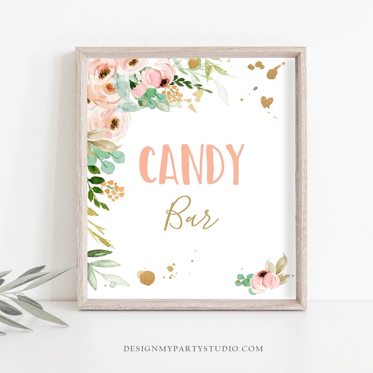 Candy Bar Sign Miss Onederful Birthday Party Sign Flowers Blush Pink Gold Coral Peonies Table Sign Decorations Download PRINTABLE 0147