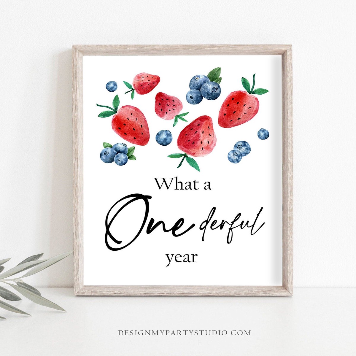 What a Onederful Year Berry Sign Strawberry Blueberry 1st First Birthday Party Sign Berry Sweet Party Decor Market Download Printable 0399
